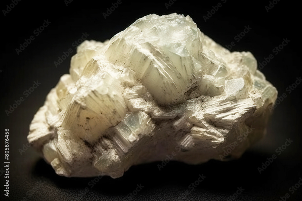 Pyrophyllite is a rare precious natural stone on a black background. AI generated. Header banner mockup with space. Pyrophyllite is a rare precious natural stone on a black background. AI generated. Header banner mockup with space.