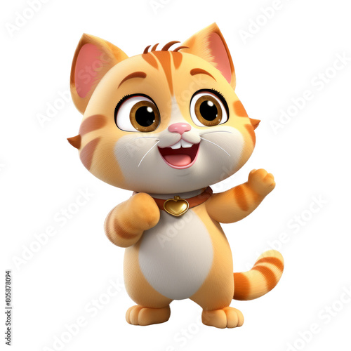 3D cute happy funny ginger cat. Character cartoon minimal style on isolated transparent png background.