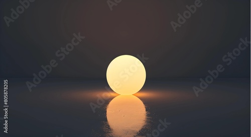 A minimalist composition featuring a single softly glowing orb suspended in a void of darkness