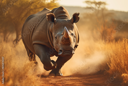 Rhino at outdoors in wildlife. Animal