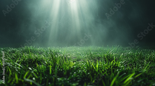A single blade of grass illuminated by a stadium spotlight, symbolizing the resilience and spirit of the game. photo