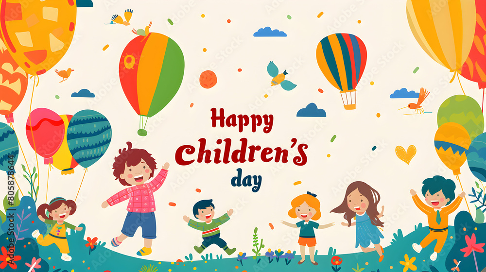 Naklejka premium Happy children's day ,world children's day ,cartoon illustration,children's day concept background,Generative Ai