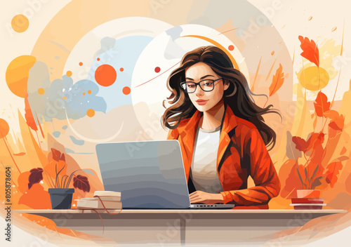 Productivity Businesswoman Working on Laptop with Checklist, Alarm Clock - Project Management, Time Efficiency Concept Illustration