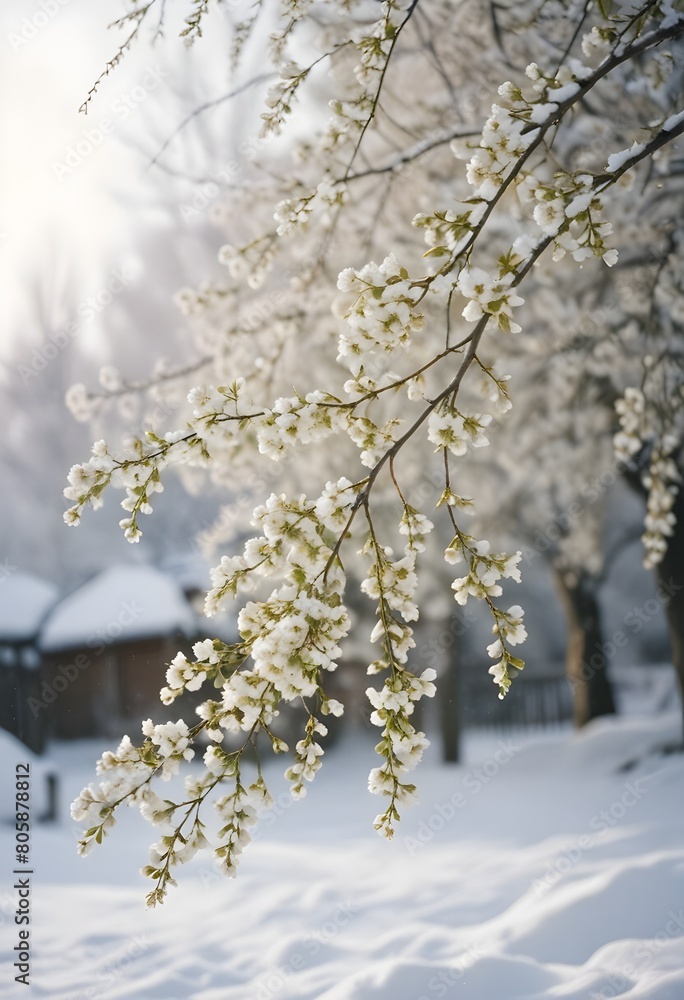 The Snow Willow was blooming. A native species of Japan. Rosaceae. The name comes from the fact that the branches hang down like a willow and the small white flowers that bloom on them give.