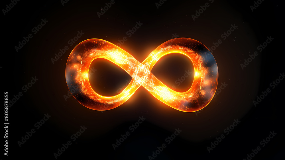 3D infinity symbol composed of orange glow 3D infinity symbol composed of orange glow