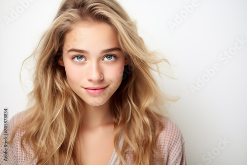 Young pretty blonde girl over isolated white background