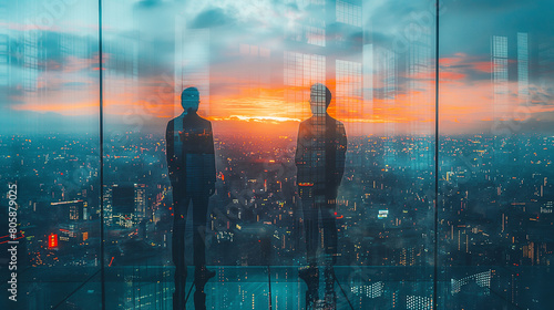 double exposure businessman Couple exposure of businessman and city with pointer, cityscape, and business organization network concept. © Wasin Arsasoi