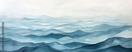 A watercolor painting depicting gentle waves of soft pastels that ripple across a minimalist canvas