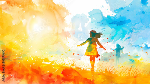 watercolor kids, Children's day concept together illustration background,Generative Ai