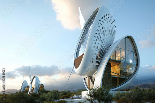 Reimagined Spanish windmills as modern homes with cutting-edge design and holographic features.