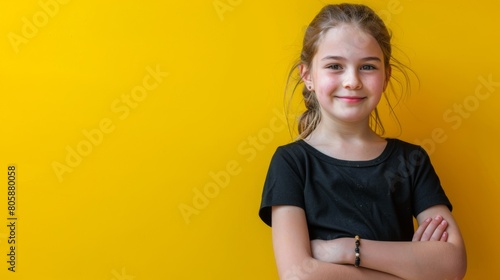 A Smiling Girl Against Yellow photo