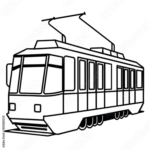 Tram outline coloring book page line art illustration digital drawing