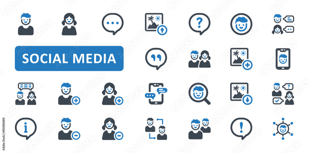 custom made wallpaper toronto digitalSocial Media icon set. communication, network, community, blog, marketing, website, like, message, follow, content, app, application. Blue Solid icons. Vector illustration