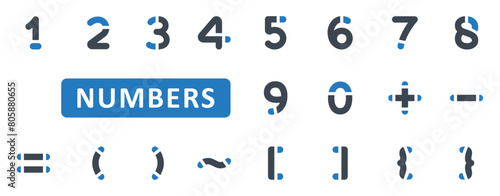 Numbers icon set. number, count, digit, math, mathematics, one, two, three, four, five, six, seven, eight, nine, zero. Blue Solid icons. Vector illustration
