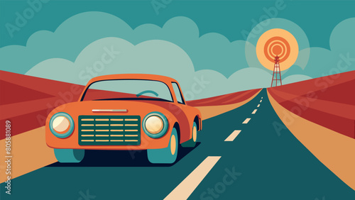The warm comforting sound of an old car radio playing classic songs on a long road trip. Vector illustration
