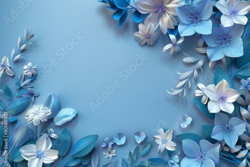 Blue background with blue and white flowers 