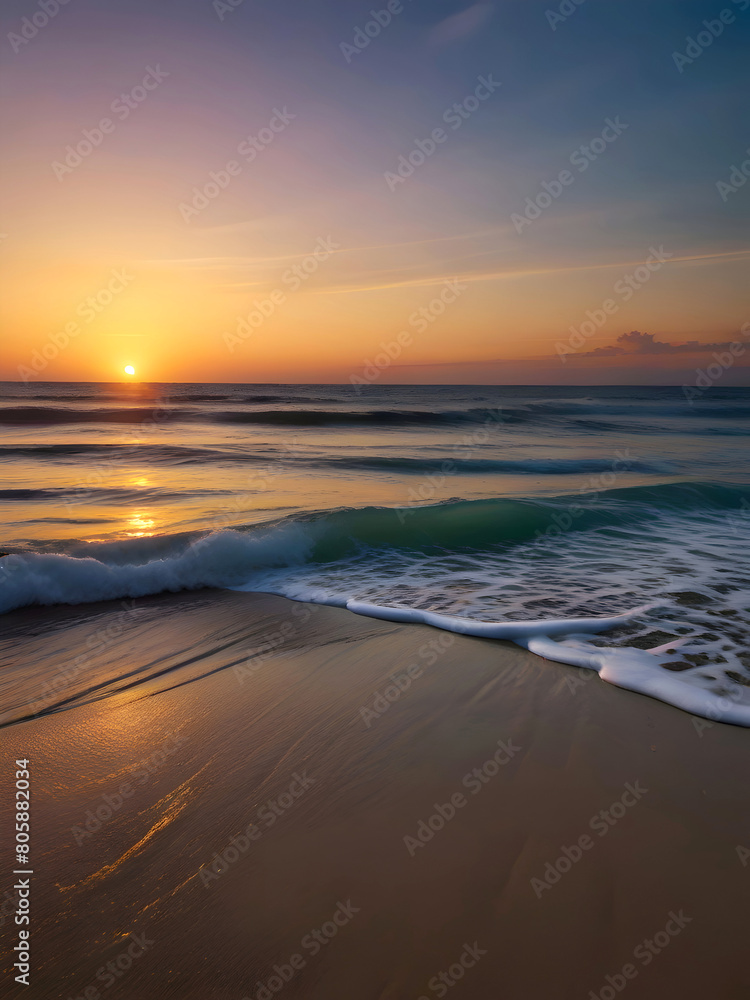 Fototapeta premium Sunset Sea Beach Landscape Art