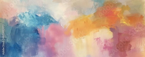 An abstract painting with soft pastel brushstrokes forming a harmonious blend of gentle hues