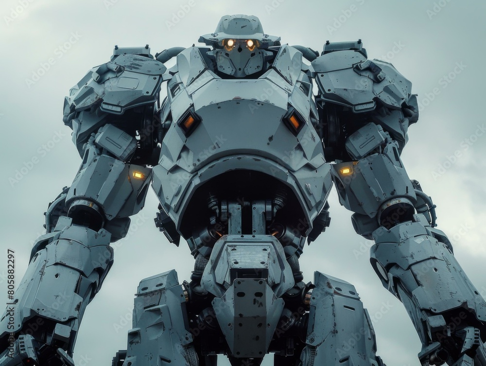 The enormous robot stands tall, his powerful presence dominating the scene. AI. The enormous robot stands tall, his powerful presence dominating the scene. AI.