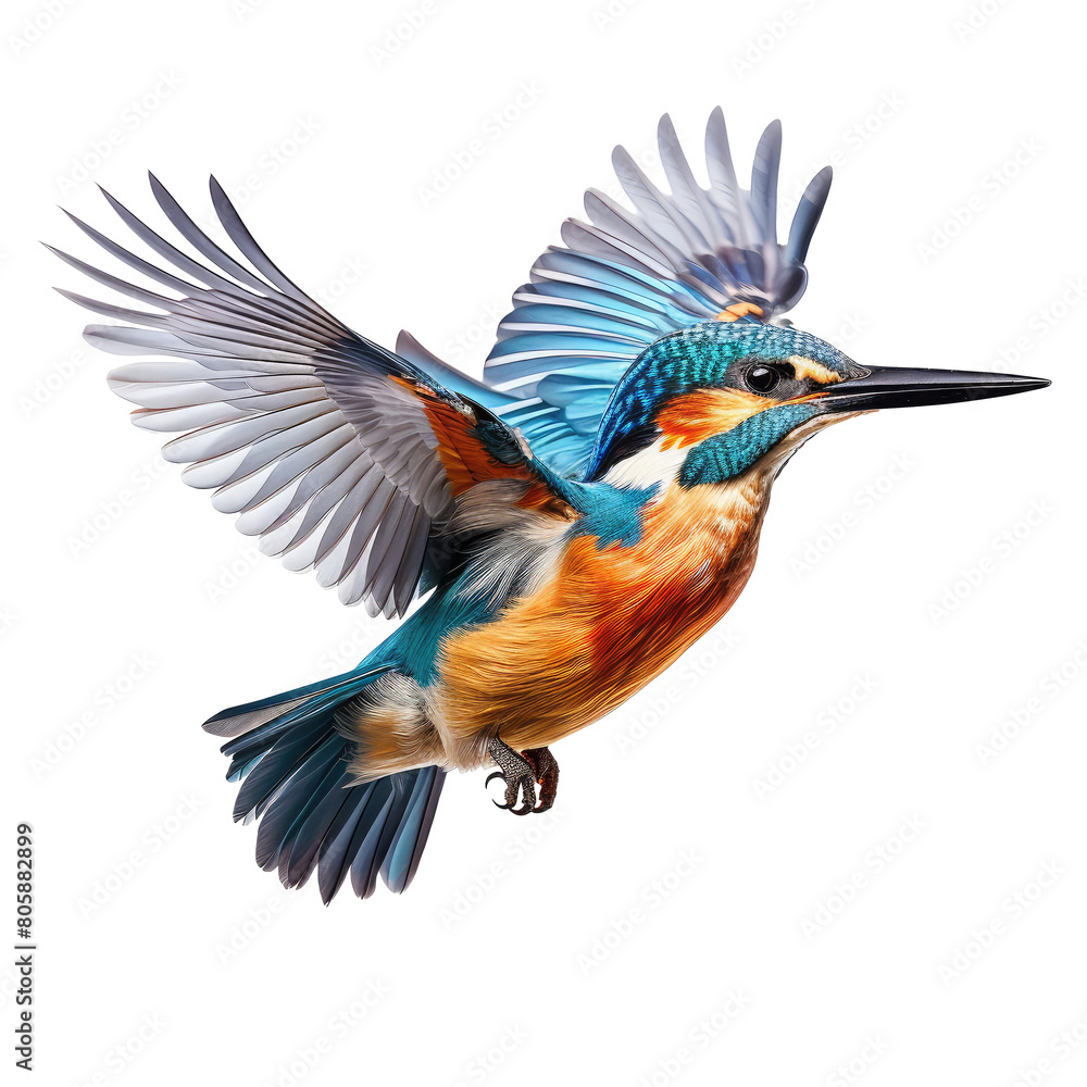 Fototapeta premium cute kingfisher looking isolated on white.