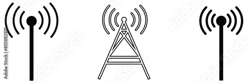 Antenna tower icons. Telecommunication tower with antennas. Vector illustration. Eps 10.