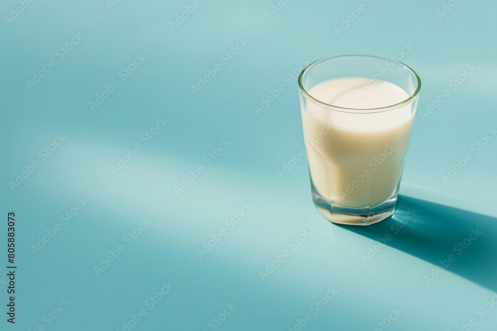 Fresh Milk in Glass on Blue Background with Shadows
Fresh Milk in Glass on Blue Background with Shadows