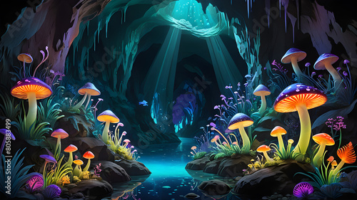 Revealing the Otherworldly of Exploring a Luminous Underground Cavern with Bioluminescent Life