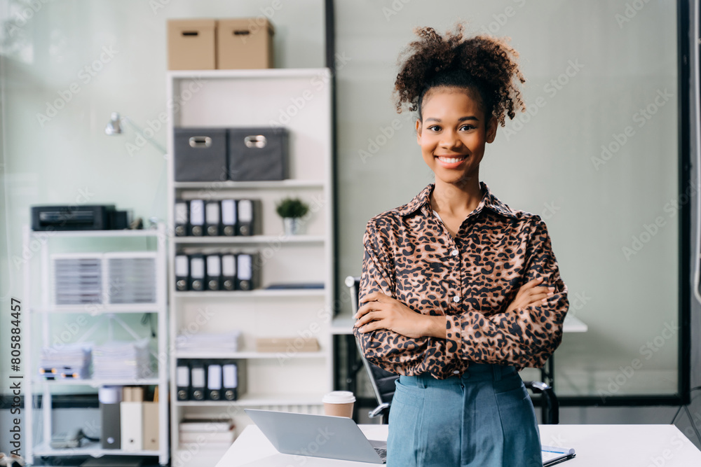 Modern business african woman in the office with copy space Modern business african woman in the office with copy space