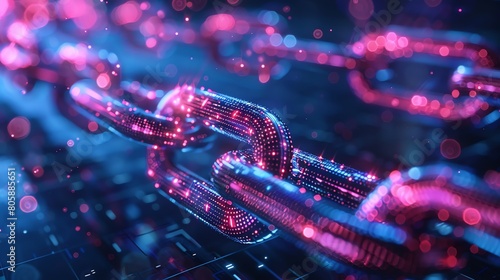 Future of finance blockchain, closeup, with neon encryption, dynamic lighting, digital economy © AlexCaelus