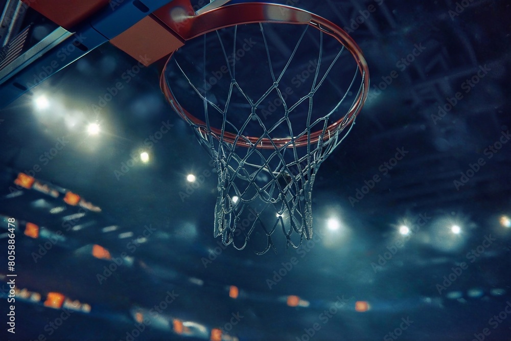 Basketball game sport background, close up of basketball hoop in sport arena