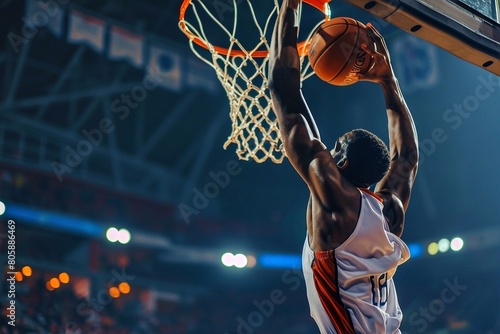 Basketball player in action. Basketball game sport player in action isolated on black background in high dynamic range