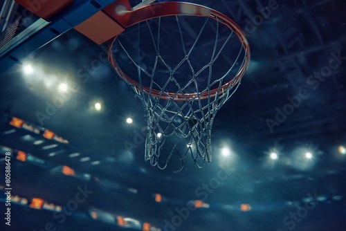 Basketball game sport background, close up of basketball hoop in sport arena © Oleh
