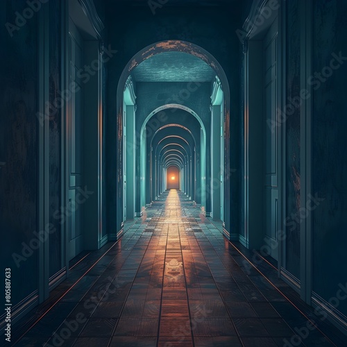 Endless Corridors of Curiosity Surreal Architectural Passageway to Realms of Discovery