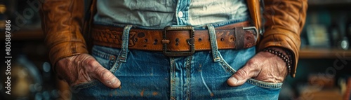 Man with a leather belt, the essence of craftsmanship