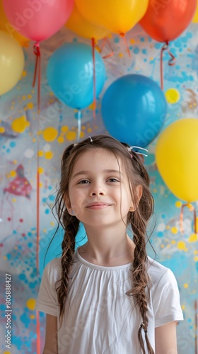 little girl on balloons background
