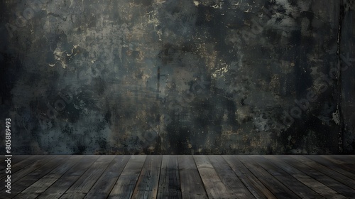 Dark Mysterious Grunge Background with Wooden Floor