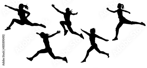 Silhouette collection of sporty female runner in action pose. Silhouette collection of woman in running pose.