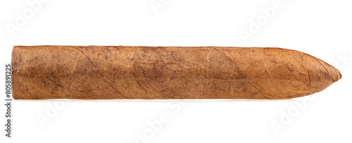 Big brown cigar isolated on a white background. Handcrafted cigar made with real tobacco leaves.