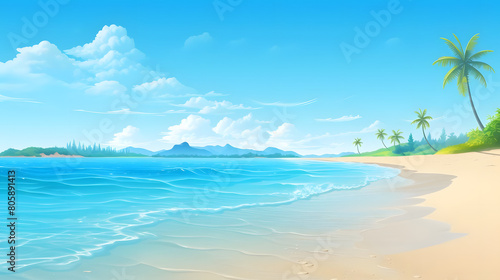 tropical tranquility  idyllic beach background under blue skies