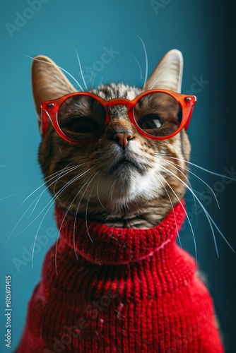 Stylish cat posing in trendy red shades