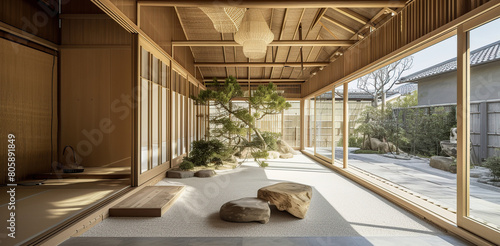 refined space that pays homage to Japanese aesthetics while embracing contemporary. Generative Ai