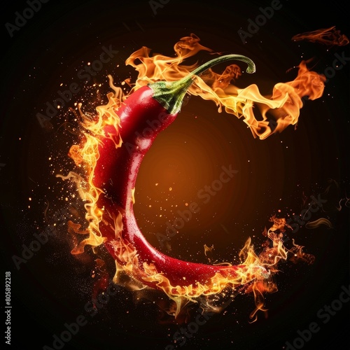 The flames danced and twirled around the chili pepper, leaving behind a mesmerizing trail. photo