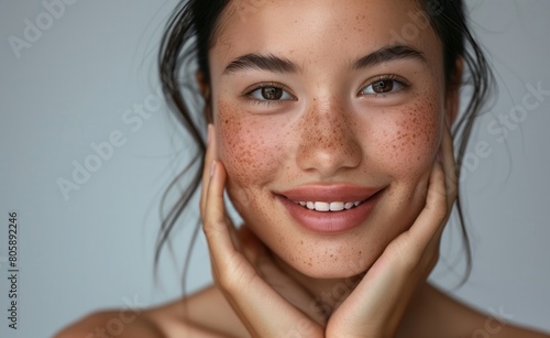 Smiling Young Woman with Freckles and Natural Beauty