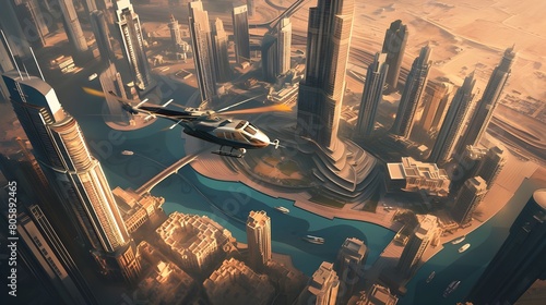 Halicopter, Flying, Burj khalifa, Dubai, City photo