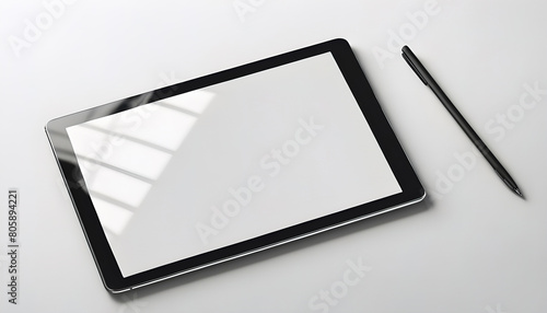 tablet pc with blank screen on white table mock-up clipping path