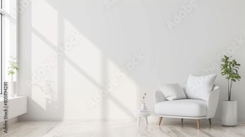 Modern minimalist interior with an armchair . Generative Ai