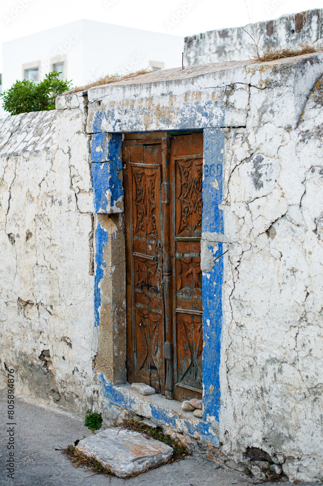 traditional artistic door in the upper city of Patmos island Greece traditional artistic door in the upper city of Patmos island Greece