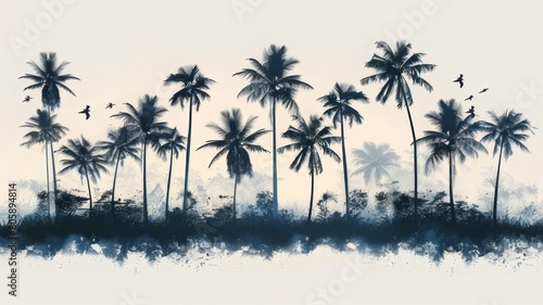 Illustration of palm trees  coconut trees. Color illustration. Palm Island. Vector graphics.