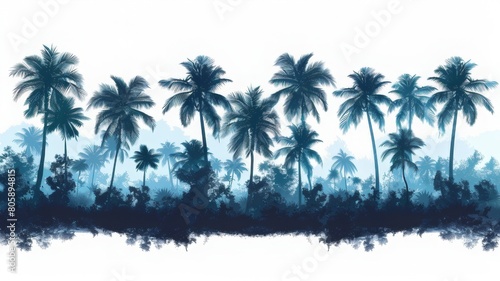Illustration of palm trees  coconut trees. Color illustration. Palm Island. Vector graphics.