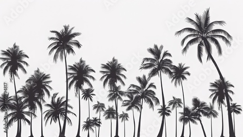 Vector image of silhouettes of palm trees, coconut trees. Black and white illustration.
